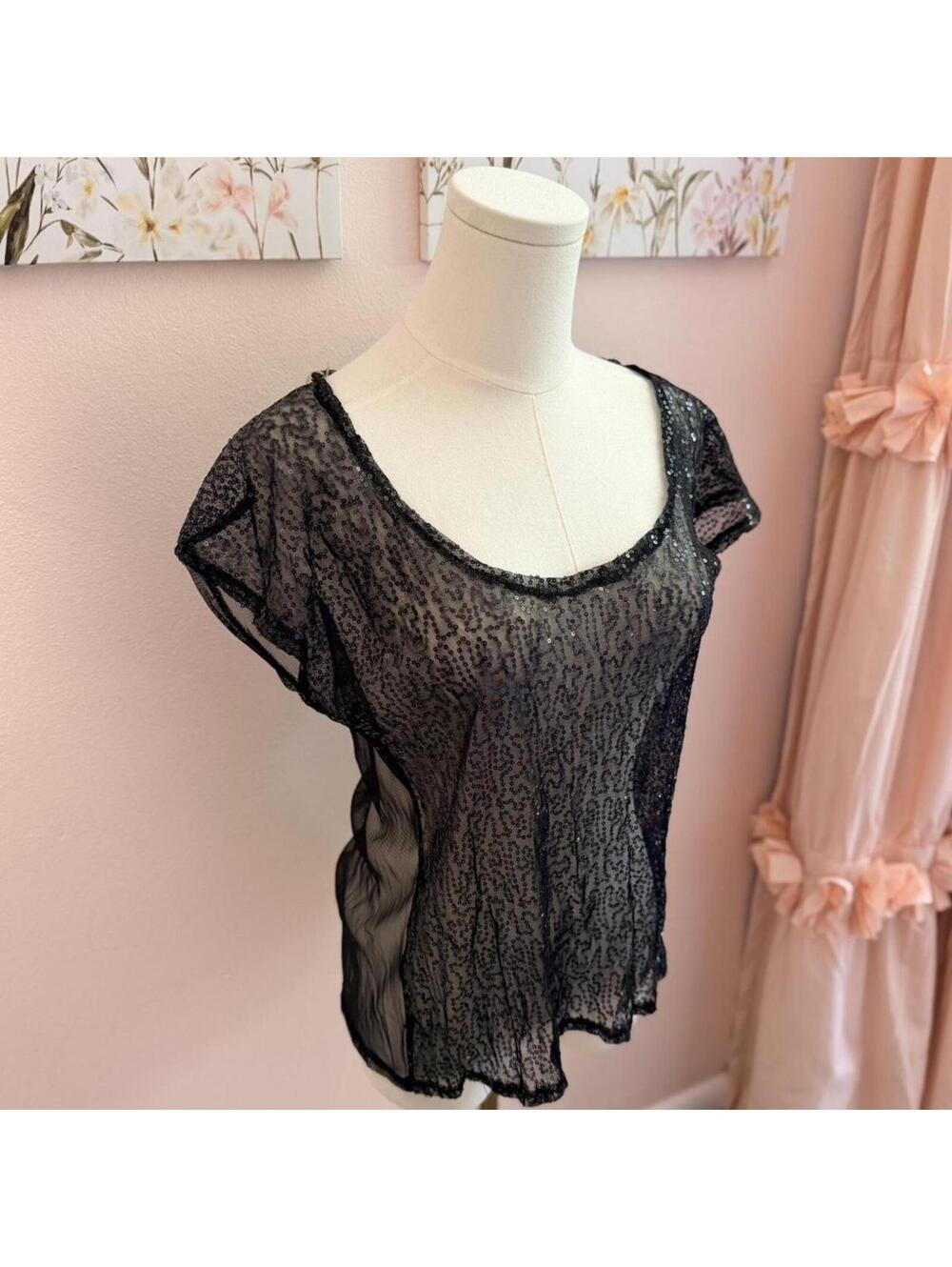 GLO black sheer sequin mesh top size medium